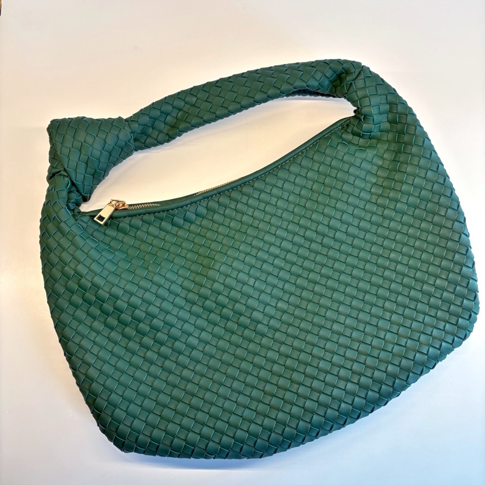 Anthropologie || Melie Bianco‎ Brigitte Large Satchel Woven Knot Vegan Green